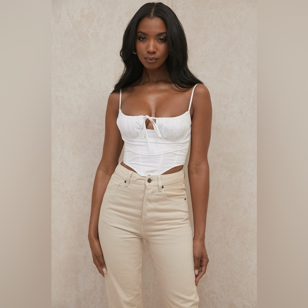 House of CB Flynn White Cropped Poplin Corset Tank sz L - Picture 2 of 9